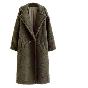 Lucky brand women’s oversized fuzzy fur coat lapel neck warm winter Large